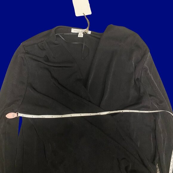 ✨ Green Envelope Black Wrap Long Sleeve Top | Size S (NWT) ✨ - Picture 5 of 9